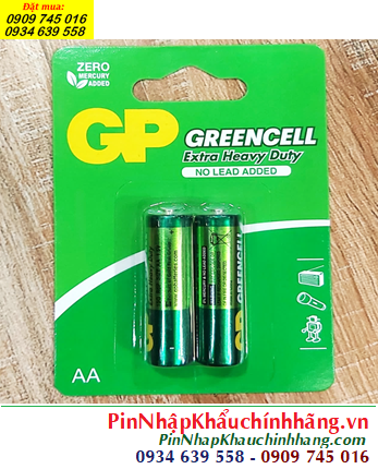 GP GreenCell 15G-2U2 /R6, Pin tiểu AA 1.5v GP GreenCell 15G-2U2 Extra Heavy Duty chính hãng /Loại Vỉ 02viên